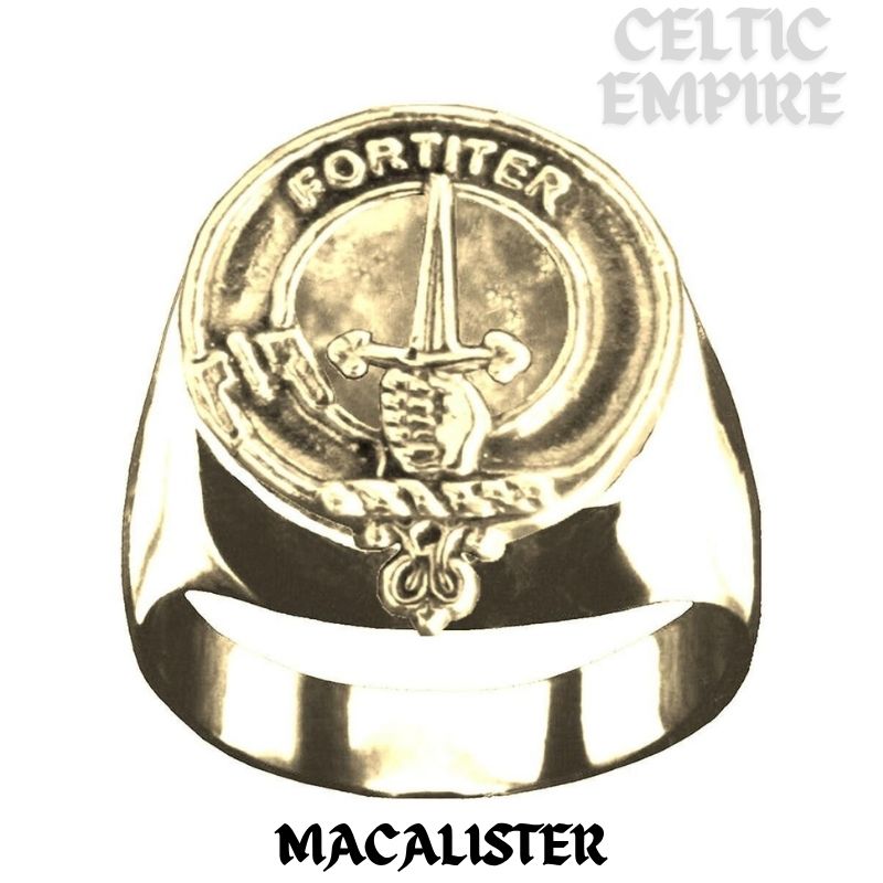 MacAlister Scottish Family Clan Crest Ring Sterling Silver and Karat Gold