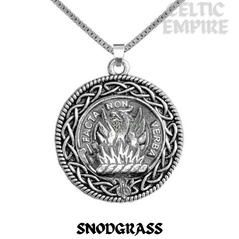 Snodgrass Family Clan Crest Celtic Interlace Disk Pendant, Scottish Family Crest