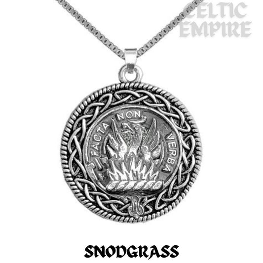 Snodgrass Family Clan Crest Celtic Interlace Disk Pendant, Scottish Family Crest