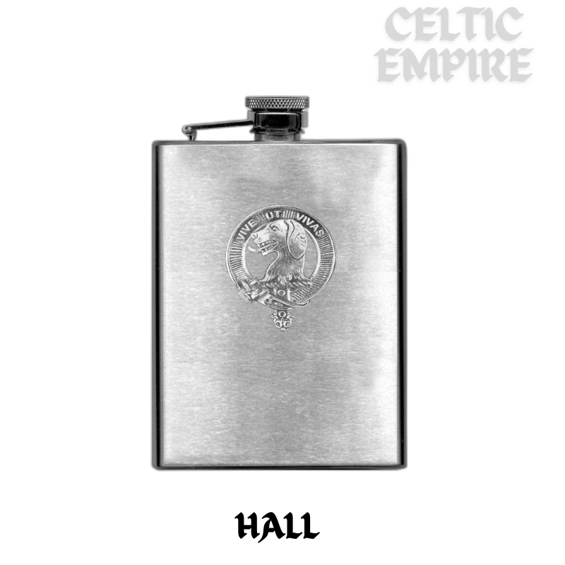 Hall Family Clan Crest Scottish Badge Stainless Steel 8oz Flask