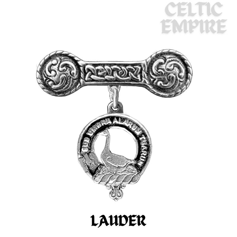 Lauder Family Clan Crest Iona Bar Brooch - Sterling Silver