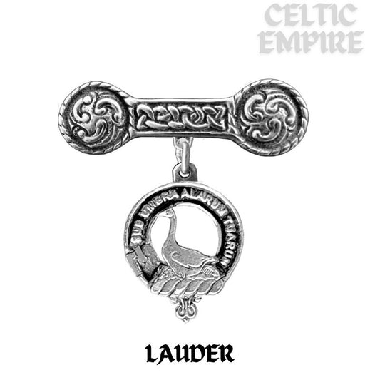 Lauder Family Clan Crest Iona Bar Brooch - Sterling Silver