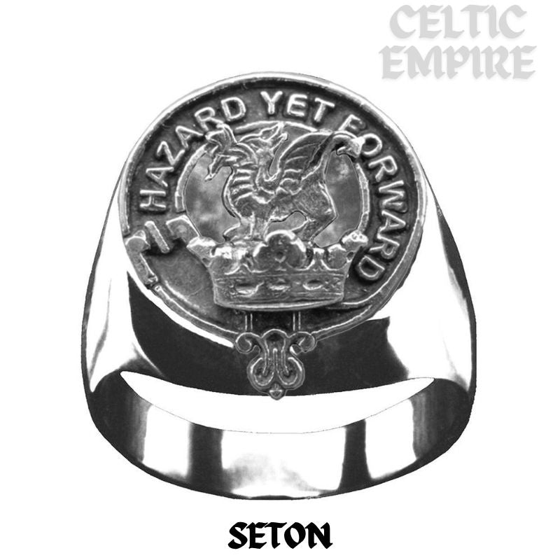 Seton Scottish Family Clan Crest Ring Sterling Silver and Karat Gold