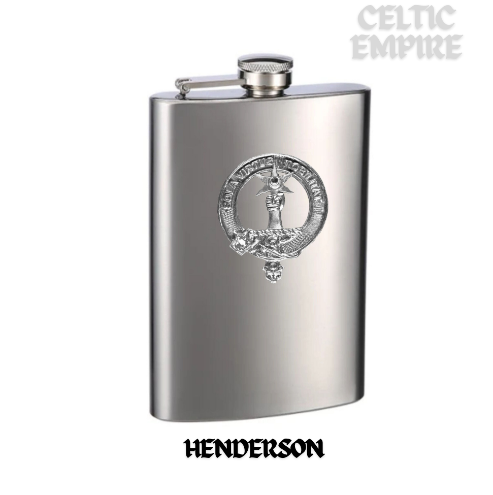 Henderson 8oz Family Clan Crest Scottish Badge Stainless Steel Flask