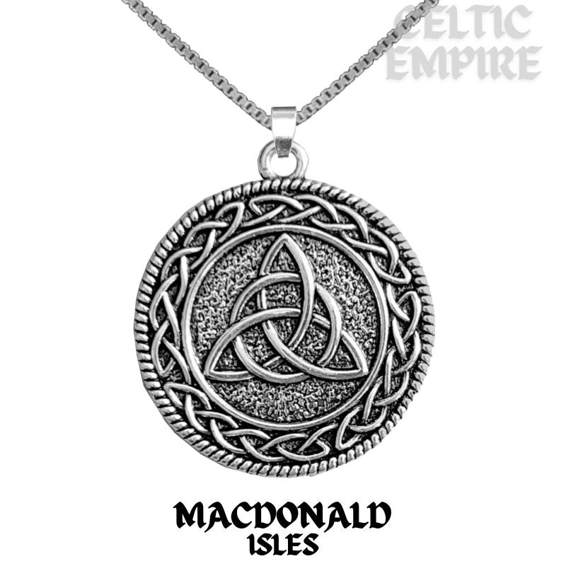 MacDonald Isles Family Clan Crest Celtic Interlace Disk Pendant, Scottish Family Crest