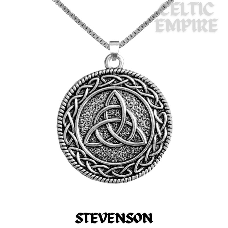 Stevenson Family Clan Crest Celtic Interlace Disk Pendant, Scottish Family Crest