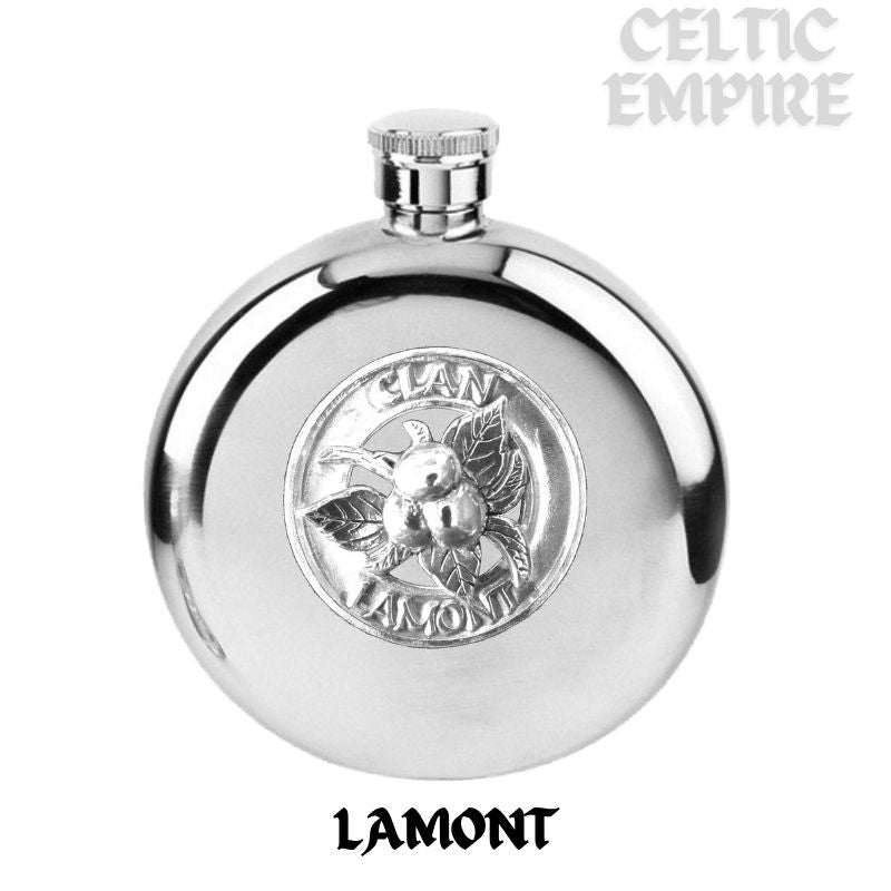 Lamont Crabapple 5oz Round Scottish Family Clan Crest Badge Stainless Steel Flask