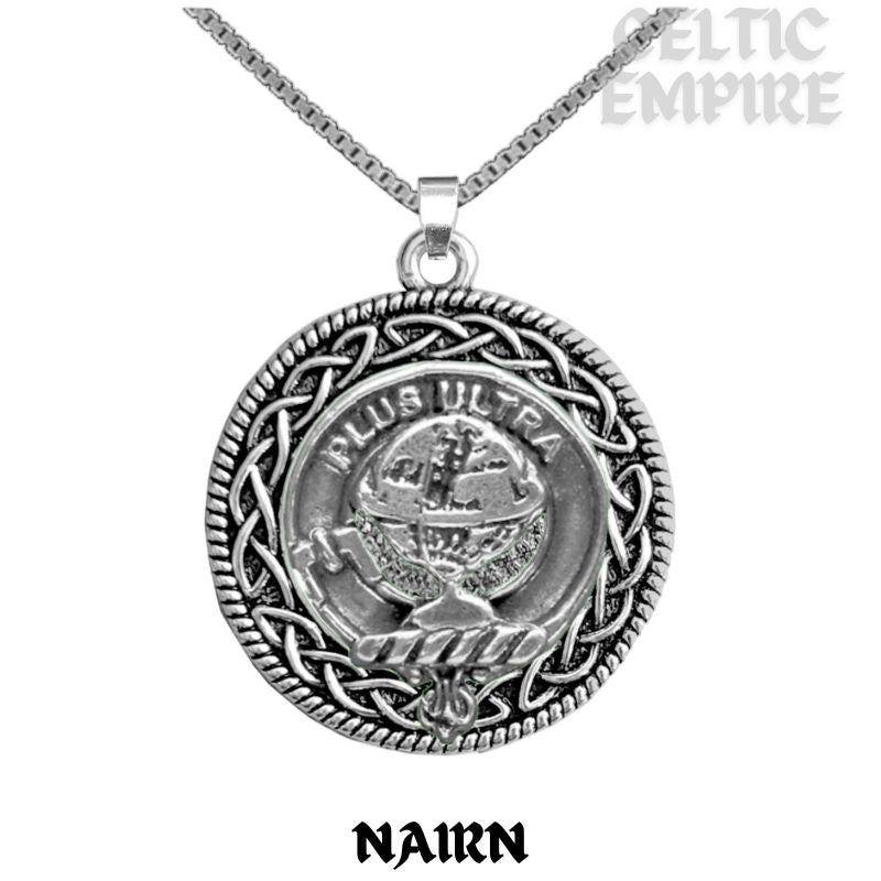 Nairn Family Clan Crest Celtic Interlace Disk Pendant, Scottish Family Crest