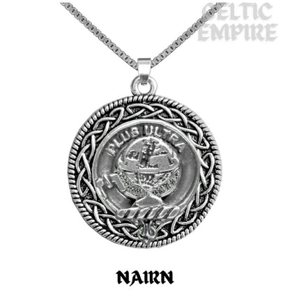 Nairn Family Clan Crest Celtic Interlace Disk Pendant, Scottish Family Crest