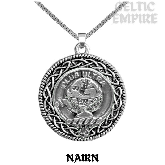 Nairn Family Clan Crest Celtic Interlace Disk Pendant, Scottish Family Crest
