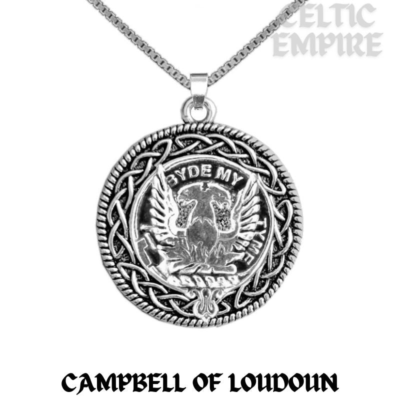Campbell Loudoun Family Clan Crest Celtic Interlace Disk Pendant, Scottish Family Crest
