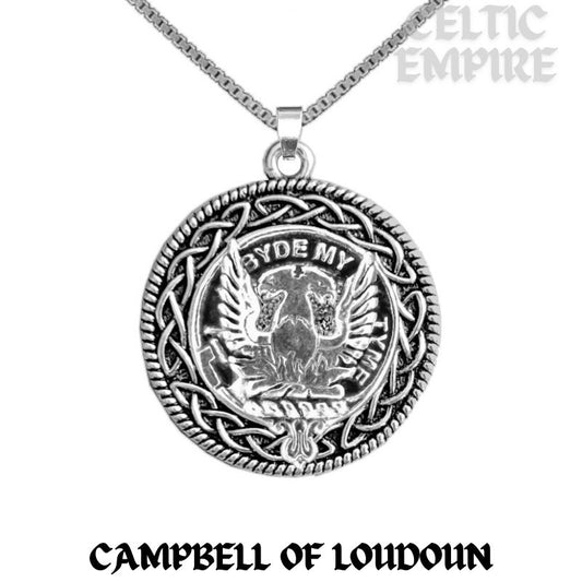 Campbell Loudoun Family Clan Crest Celtic Interlace Disk Pendant, Scottish Family Crest