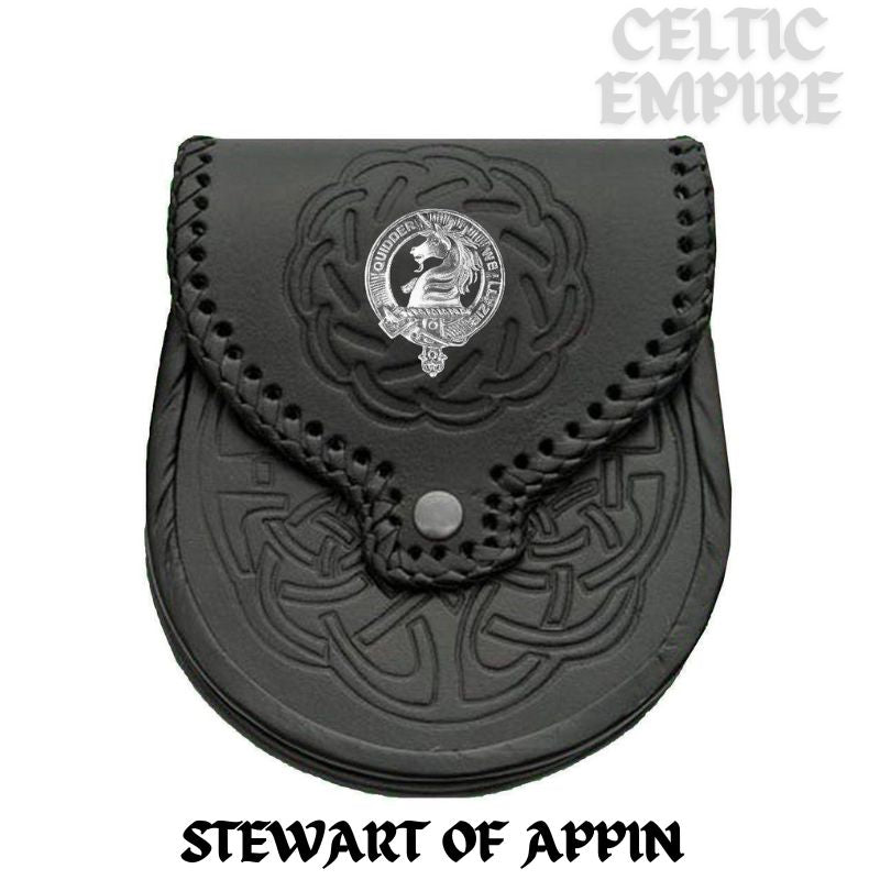 Stewart (Appin) Scottish Family Clan Badge Sporran, Leather