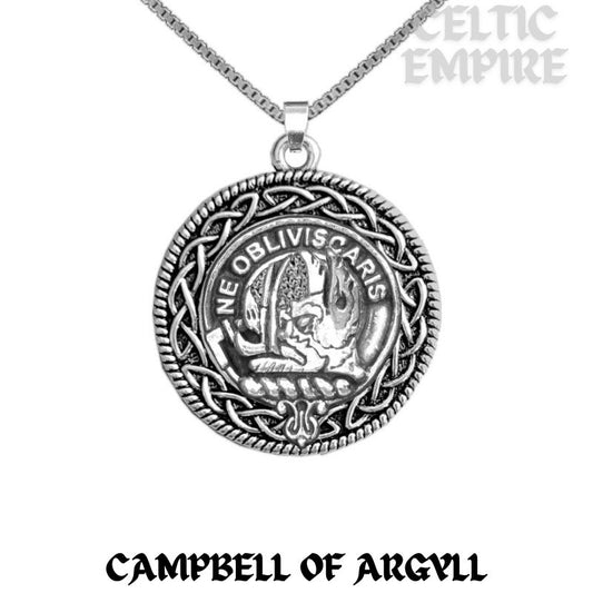 Campbell Argyll Family Clan Crest Celtic Interlace Disk Pendant, Scottish Family Crest