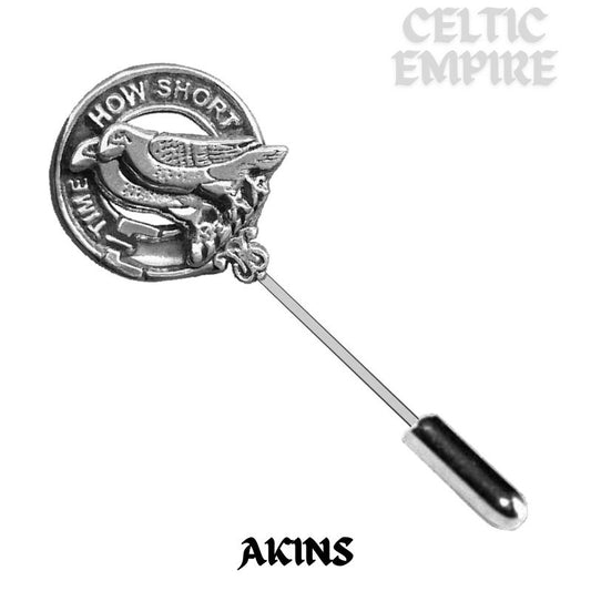 Akins Family Clan Crest Stick or Cravat pin, Sterling Silver