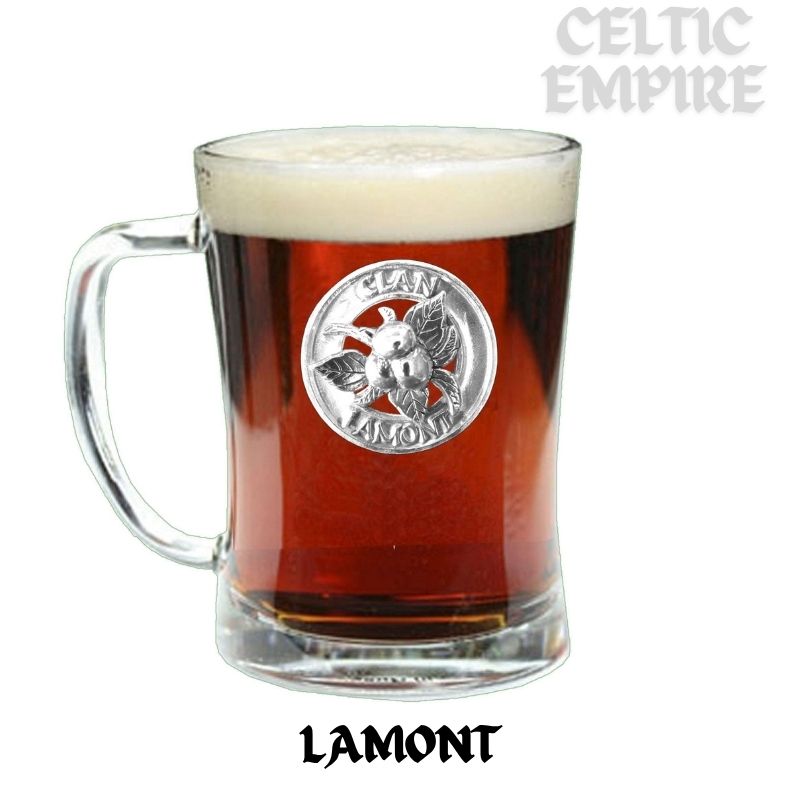 Lamont Crabapple Family Clan Crest Badge Glass Beer Mug