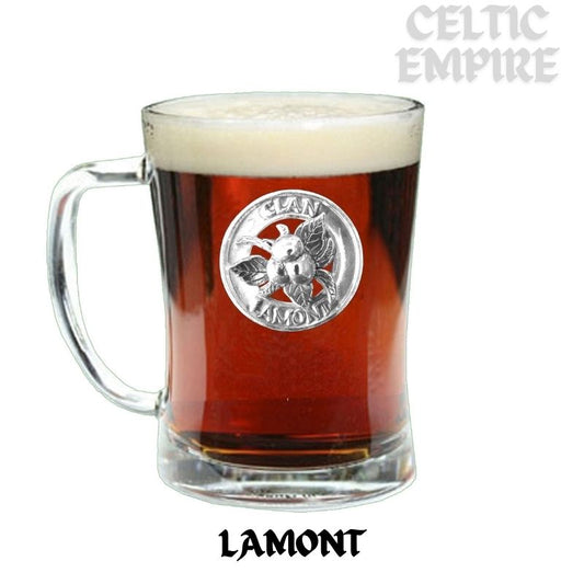 Lamont Crabapple Family Clan Crest Badge Glass Beer Mug