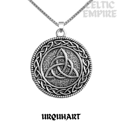 Urquhart Family Clan Crest Celtic Interlace Disk Pendant, Scottish Family Crest