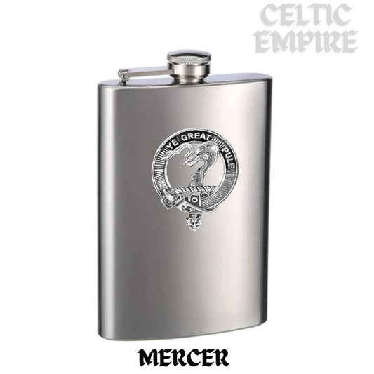 Mercer 8oz Family Clan Crest Scottish Badge Stainless Steel Flask