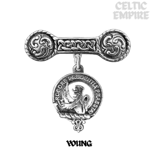 Young Family Clan Crest Iona Bar Brooch - Sterling Silver