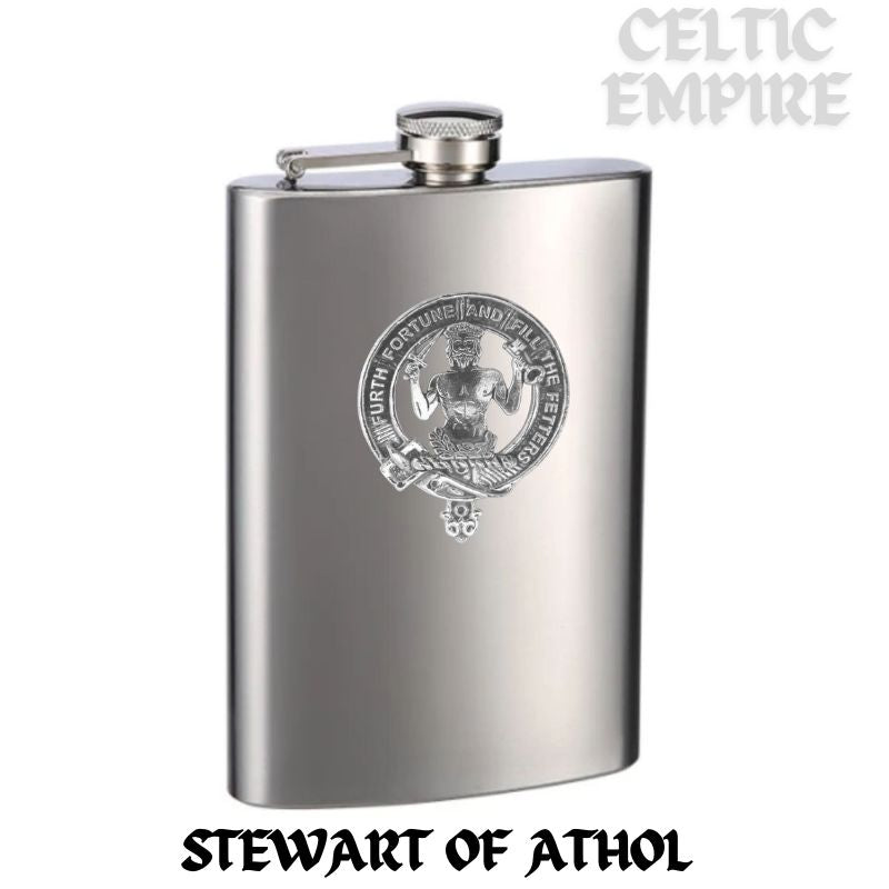 Stewart (Athol) 8oz Family Clan Crest Scottish Badge Stainless Steel Flask