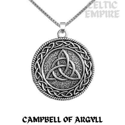 Campbell Argyll Family Clan Crest Celtic Interlace Disk Pendant, Scottish Family Crest