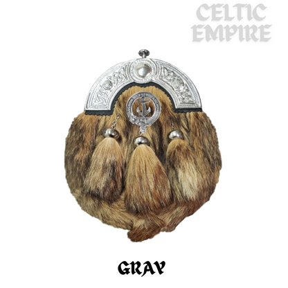 Gray Scottish Family Clan Crest Badge Dress Fur Sporran