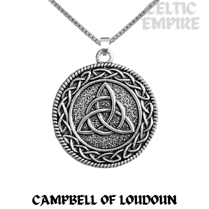Campbell Loudoun Family Clan Crest Celtic Interlace Disk Pendant, Scottish Family Crest