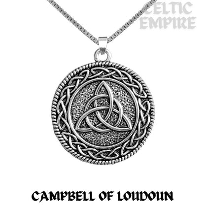Campbell Loudoun Family Clan Crest Celtic Interlace Disk Pendant, Scottish Family Crest