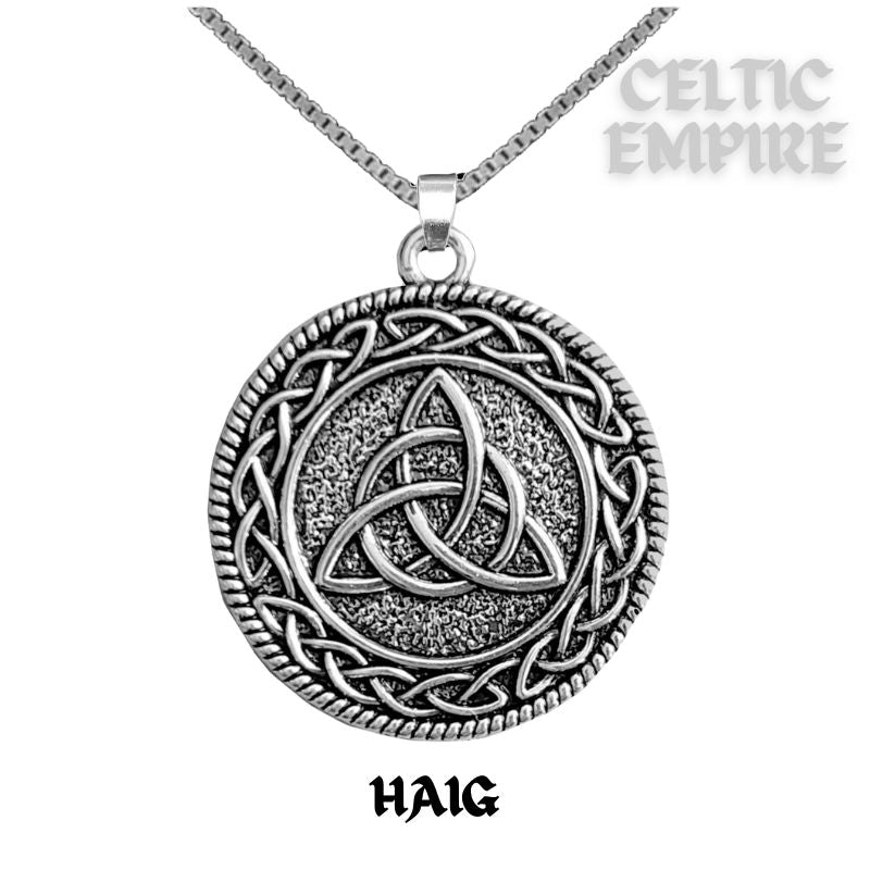 Haig Family Clan Crest Celtic Interlace Disk Pendant, Scottish Family Crest