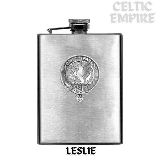 Leslie 8oz Family Clan Crest Scottish Badge Stainless Steel Flask