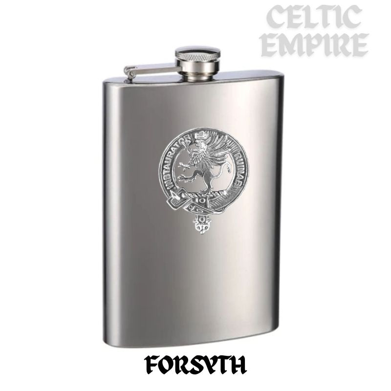 Forsyth Family Clan Crest Scottish Badge Stainless Steel Flask 8oz