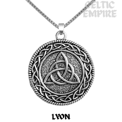 Lyon Family Clan Crest Celtic Interlace Disk Pendant, Scottish Family Crest