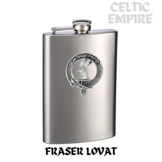 Fraser Lovat Family Clan Crest Scottish Badge Stainless Steel Flask 8oz