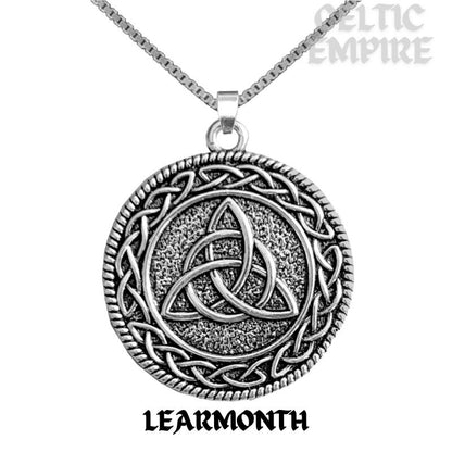 Learmonth Family Clan Crest Celtic Interlace Disk Pendant, Scottish Family Crest
