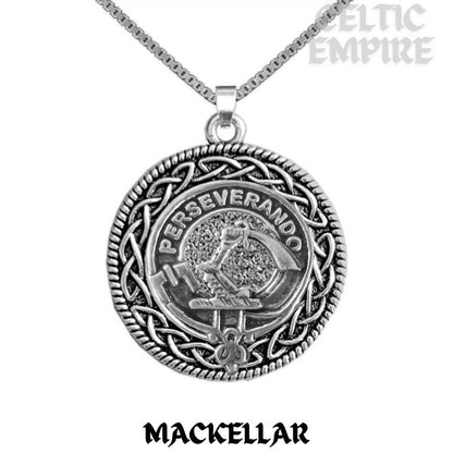 MacKellar Family Clan Crest Celtic Interlace Disk Pendant, Scottish Family Crest
