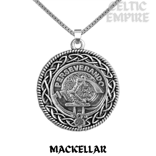 MacKellar Family Clan Crest Celtic Interlace Disk Pendant, Scottish Family Crest