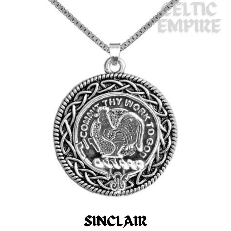 Sinclair Family Clan Crest Celtic Interlace Disk Pendant, Scottish Family Crest