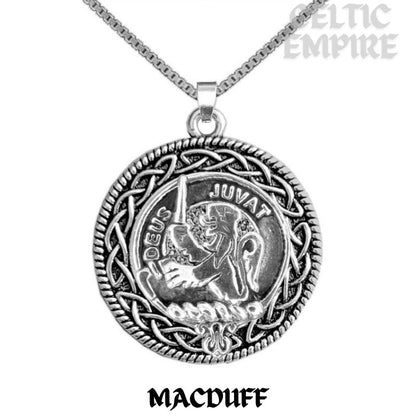 MacDuff Family Clan Crest Celtic Interlace Disk Pendant, Scottish Family Crest