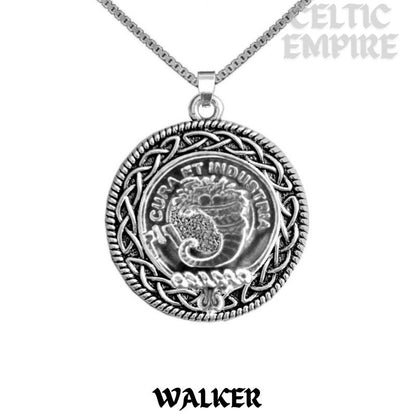 Walker Family Clan Crest Celtic Interlace Disk Pendant, Scottish Family Crest