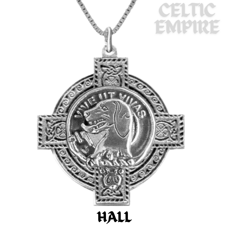 Hall Family Clan Crest Celtic Cross Pendant Scottish