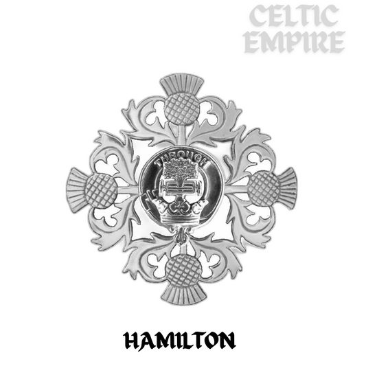 Hamilton Family Clan Crest Scottish Four Thistle Brooch