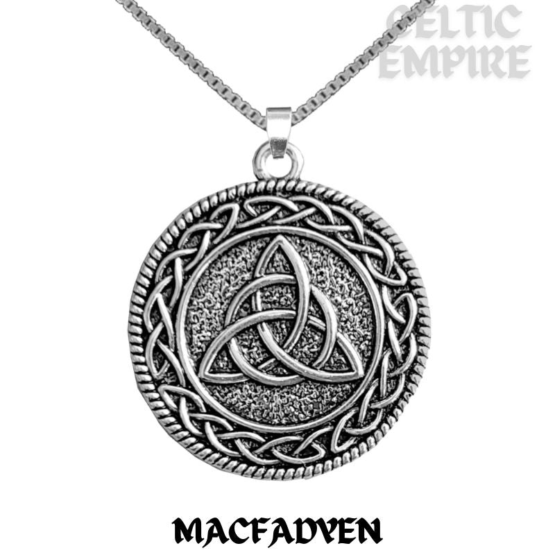 MacFadden Family Clan Crest Celtic Interlace Disk Pendant, Scottish Family Crest