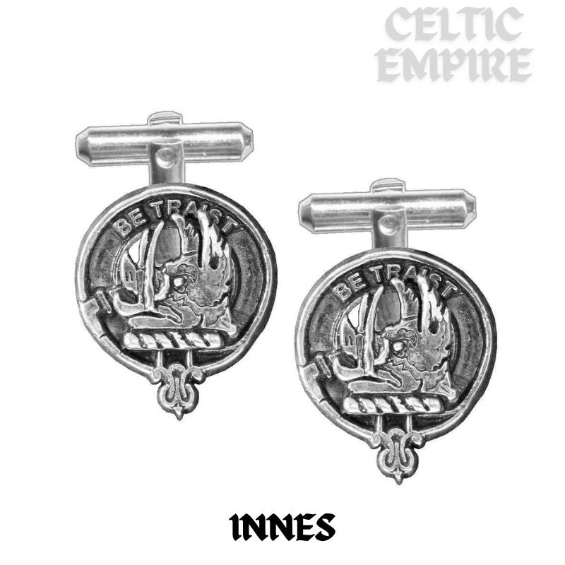 Innes Family Clan Crest Scottish Cufflinks; Pewter, Sterling Silver and Karat Gold