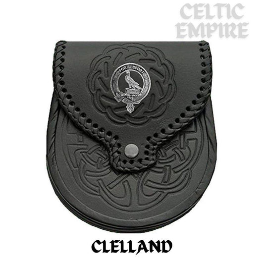Clelland Scottish Family Clan Badge Sporran, Leather