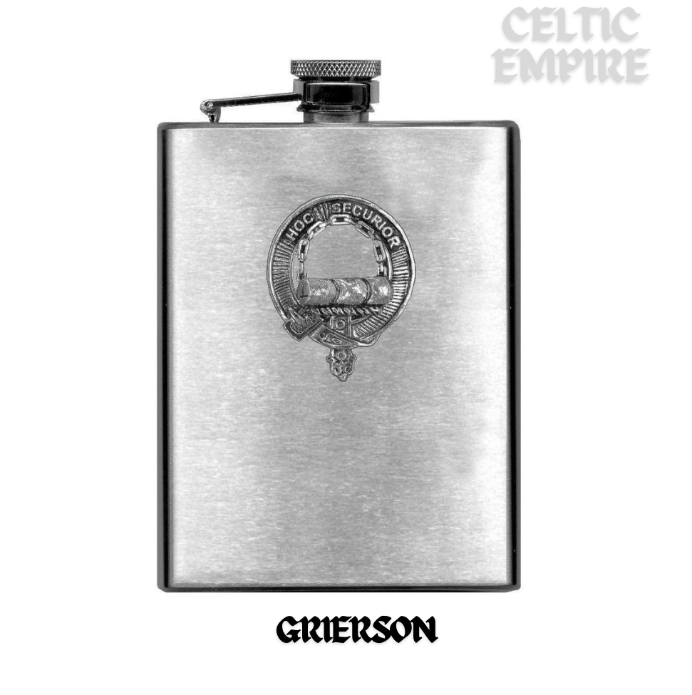 Grierson 8oz Family Clan Crest Scottish Badge Stainless Steel Flask