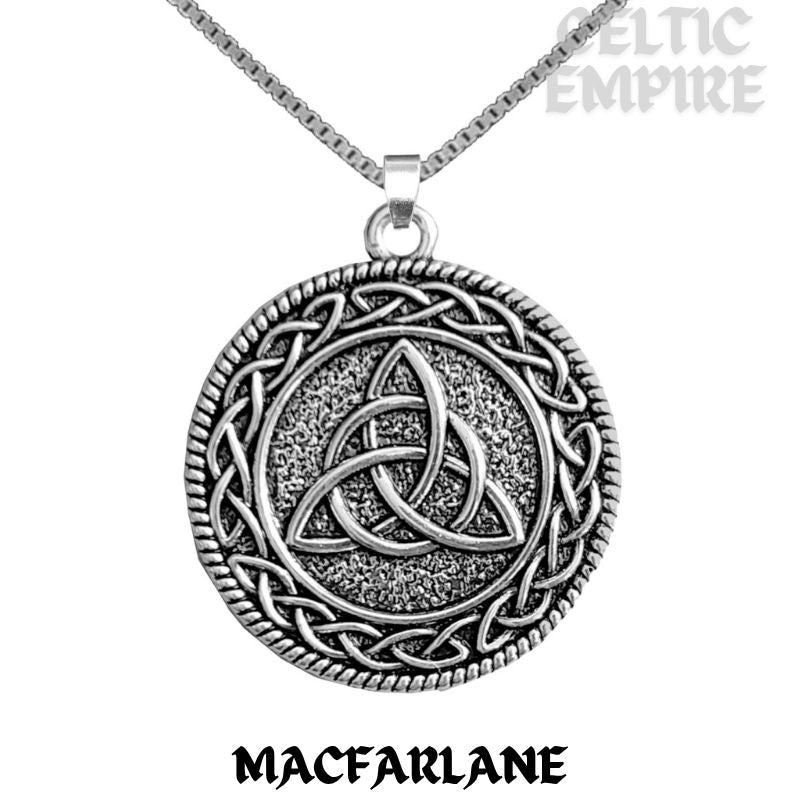 MacFarlane Family Clan Crest Celtic Interlace Disk Pendant, Scottish Family Crest