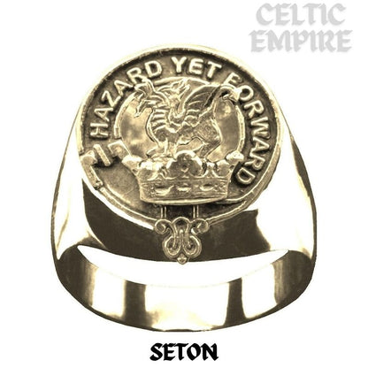 Seton Scottish Family Clan Crest Ring Sterling Silver and Karat Gold