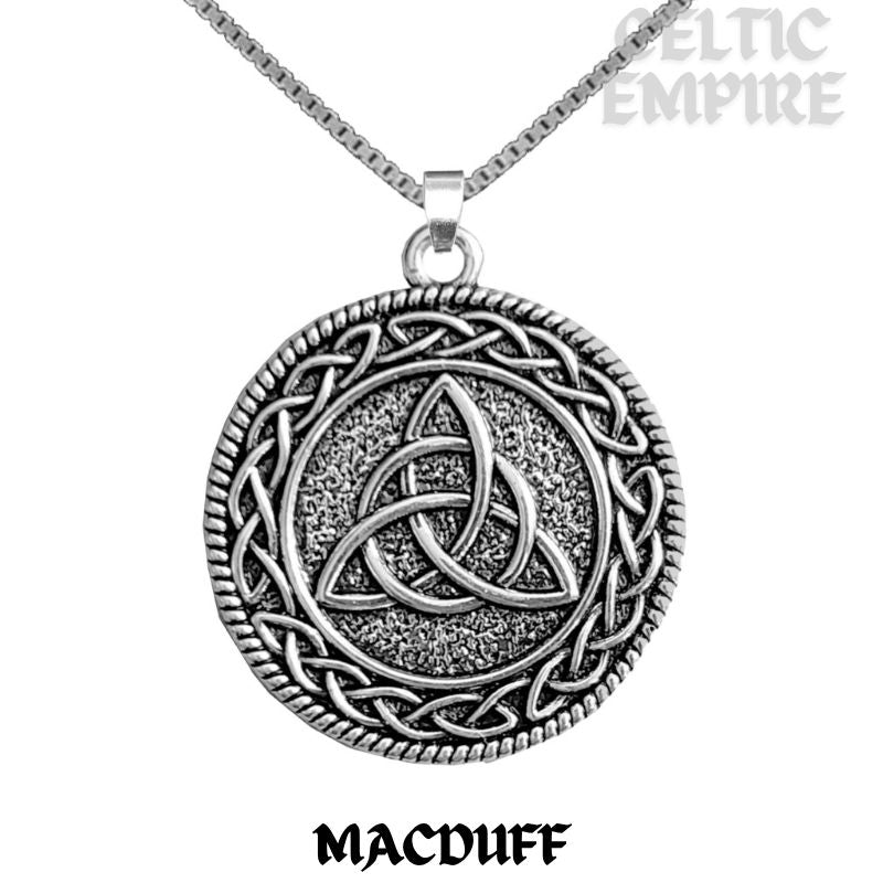 MacDuff Family Clan Crest Celtic Interlace Disk Pendant, Scottish Family Crest