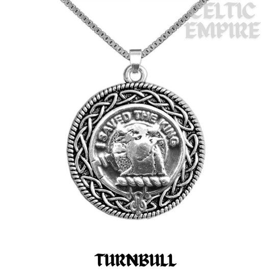 Turnbull Family Clan Crest Celtic Interlace Disk Pendant, Scottish Family Crest
